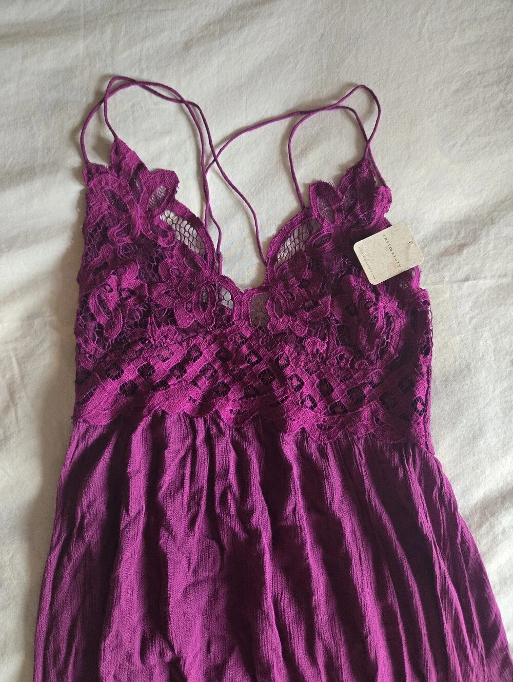 NWT Free People Adella Slip Dress in Wine Diamonds Boho Lace Mini Size M